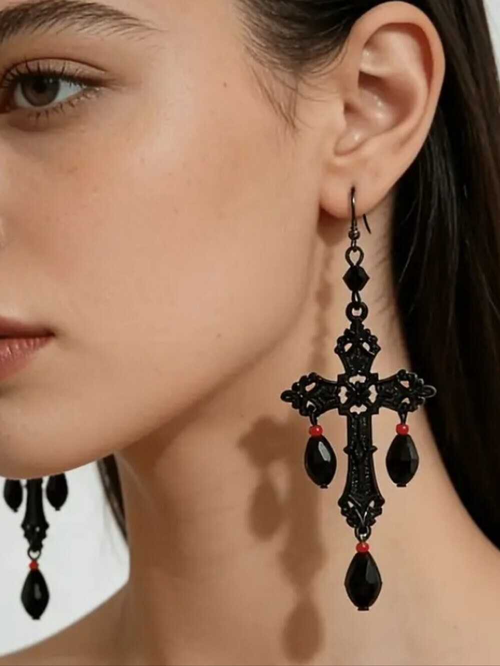 🆕️ Gothic Black Cross Dangle Earrings NWOT